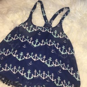 A women’s blue and teal anchor tank.
